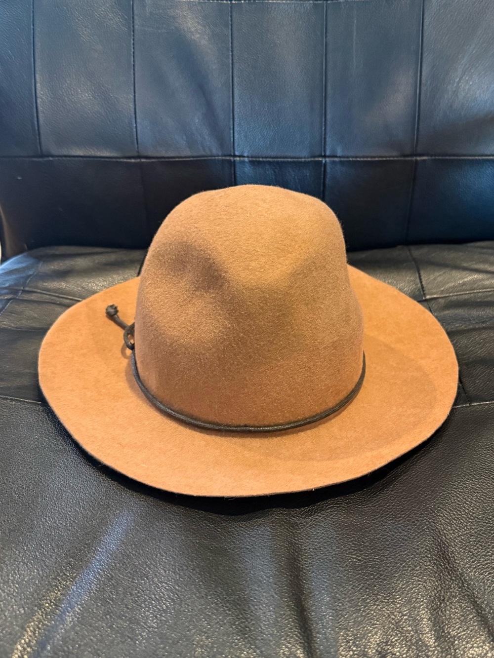 Classic Brown Wide-Brim Wool Fedora Hat One Size